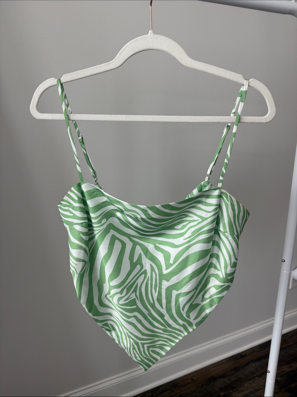 Princess Polly Green Zebra Handkerchief Cami Top
